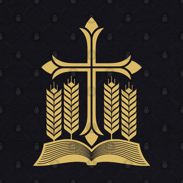 Open bible, ripe ears of corn and the cross of Jesus. by Reformer